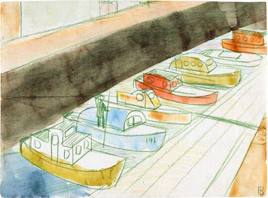 Васми Рихард Рудольфович. Лодочная станция (на оборотной стороне карандашные наброски)